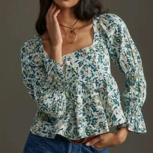 Pilcro Anthropologie Long-Sleeve Babydoll Floral Print Top Sz Small